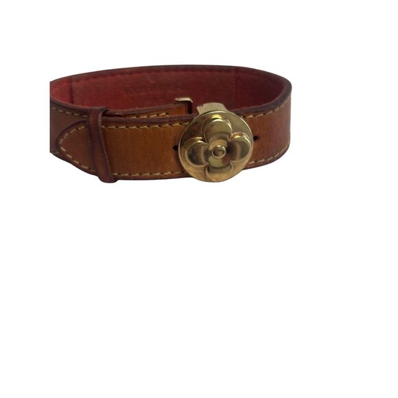 Louis Vuitton Monogram Leather Bracelet With Gold-Tone Floral Clasp - Picture 1 of 10